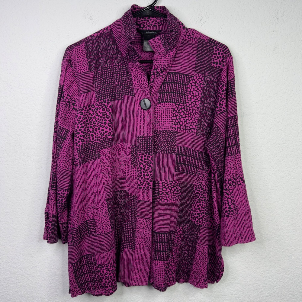 Ali Miles Shirt Womens M Pink Black Patchwork‎ Artsy Lagenlook Boho Maximalist